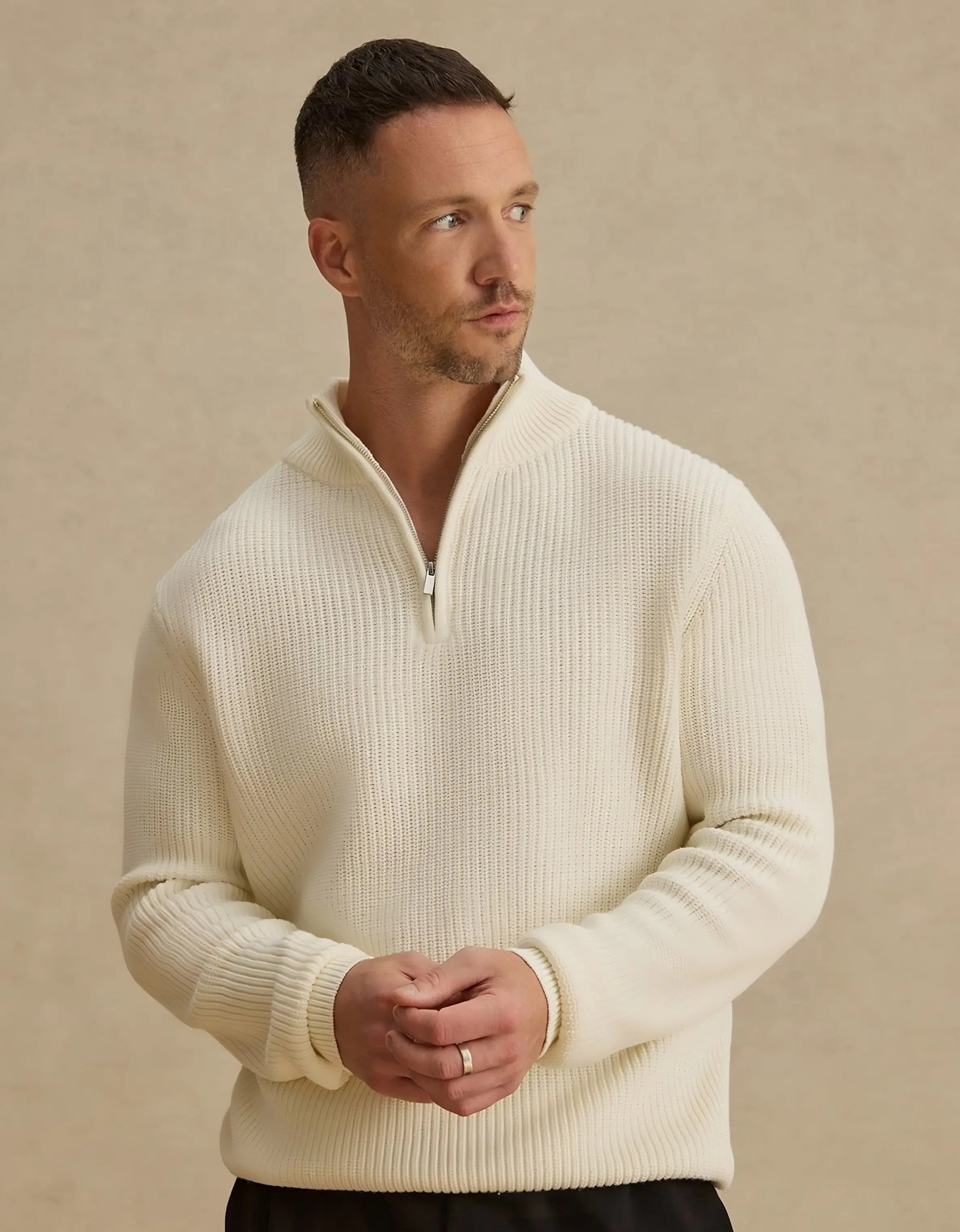 OFF WHITE QUARTER ZIP SWEATER