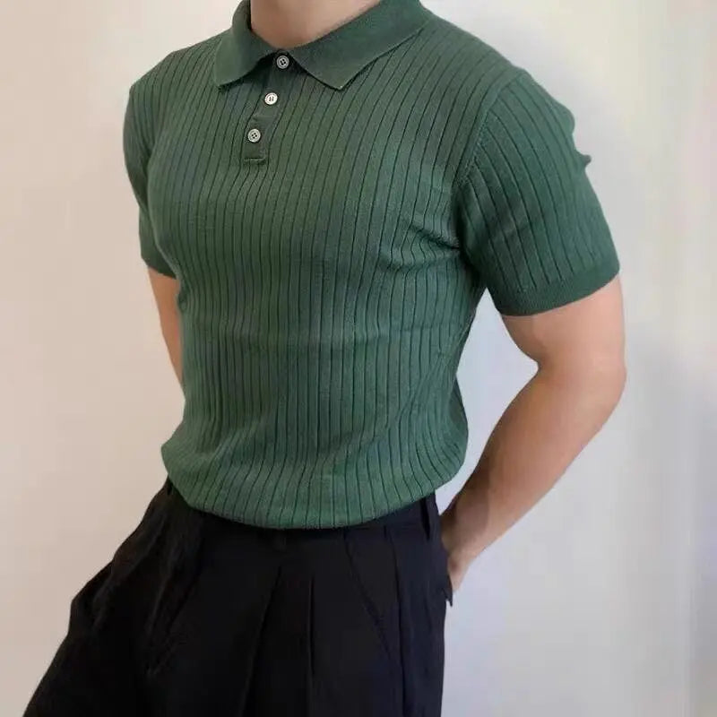 STRIPED GREEN POLO T-SHIRT