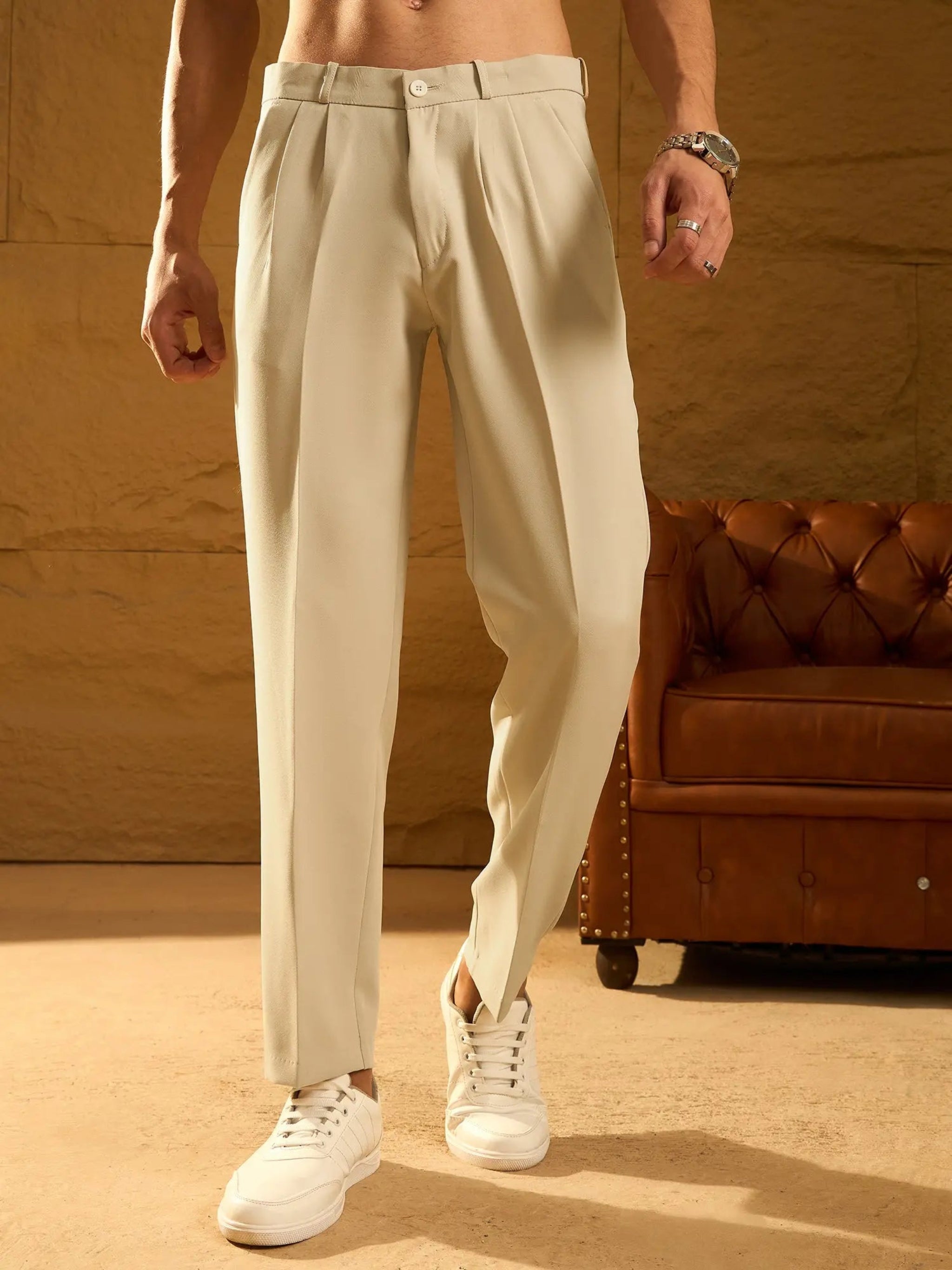 BEIGE DOUBLE PLEATED PANT