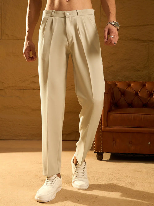 BEIGE DOUBLE PLEATED PANT
