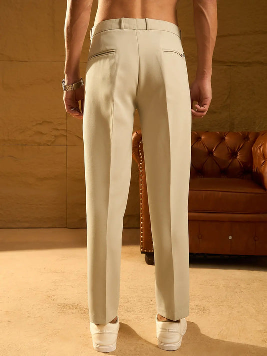 Beige Double Pleated Pant