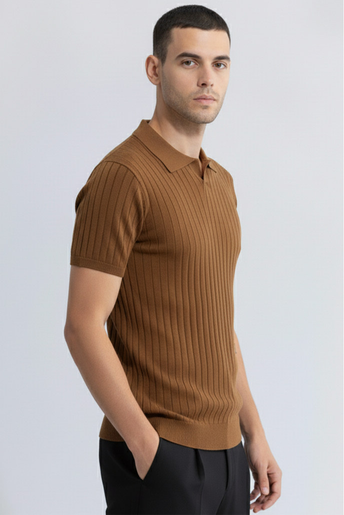 STRIPED BROWN POLO T-SHIRT