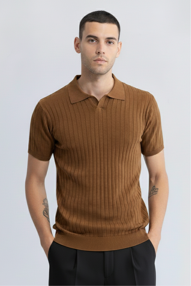 STRIPED BROWN POLO T-SHIRT