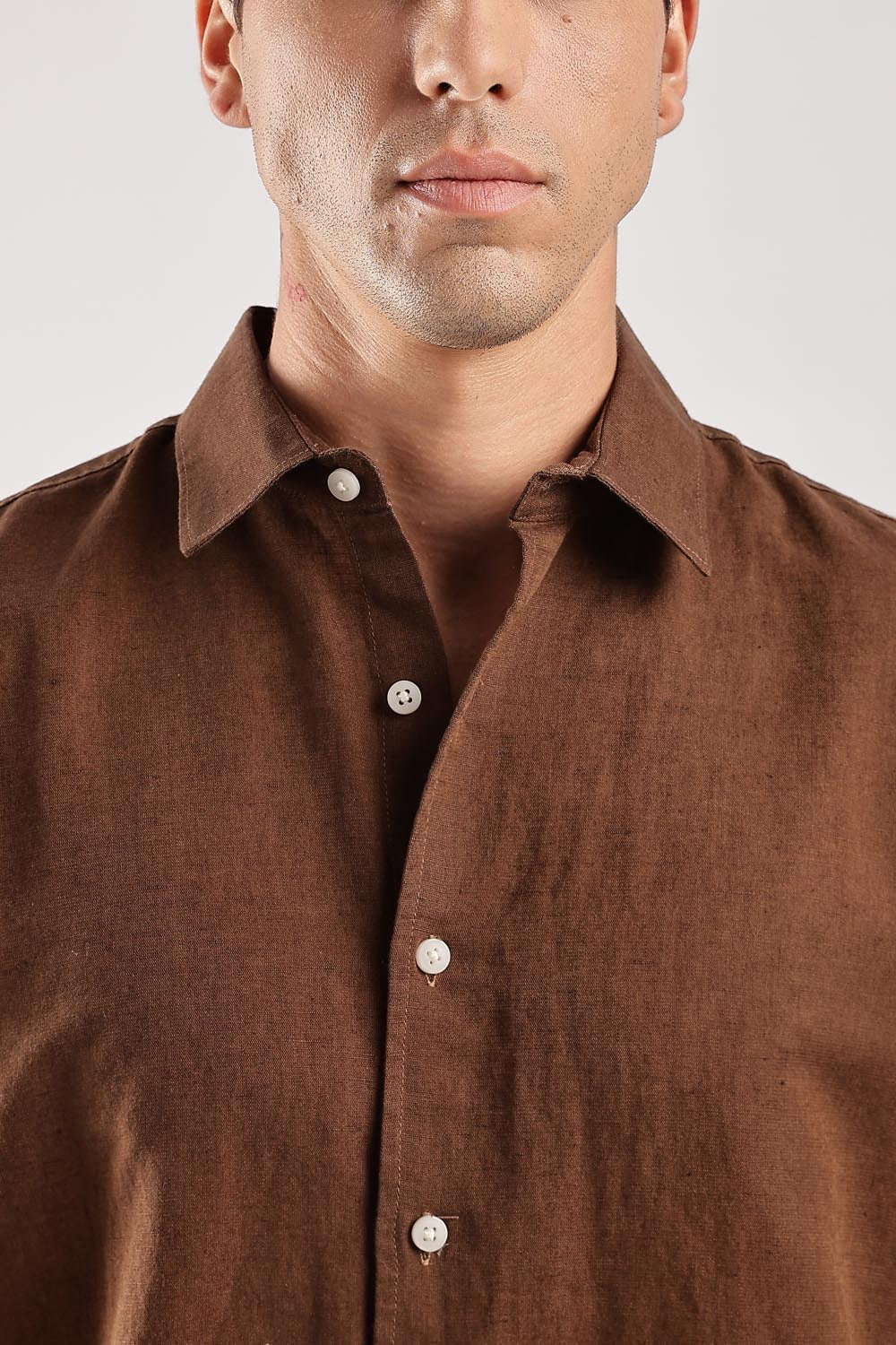 BROWN LINEN BLEND SHIRT
