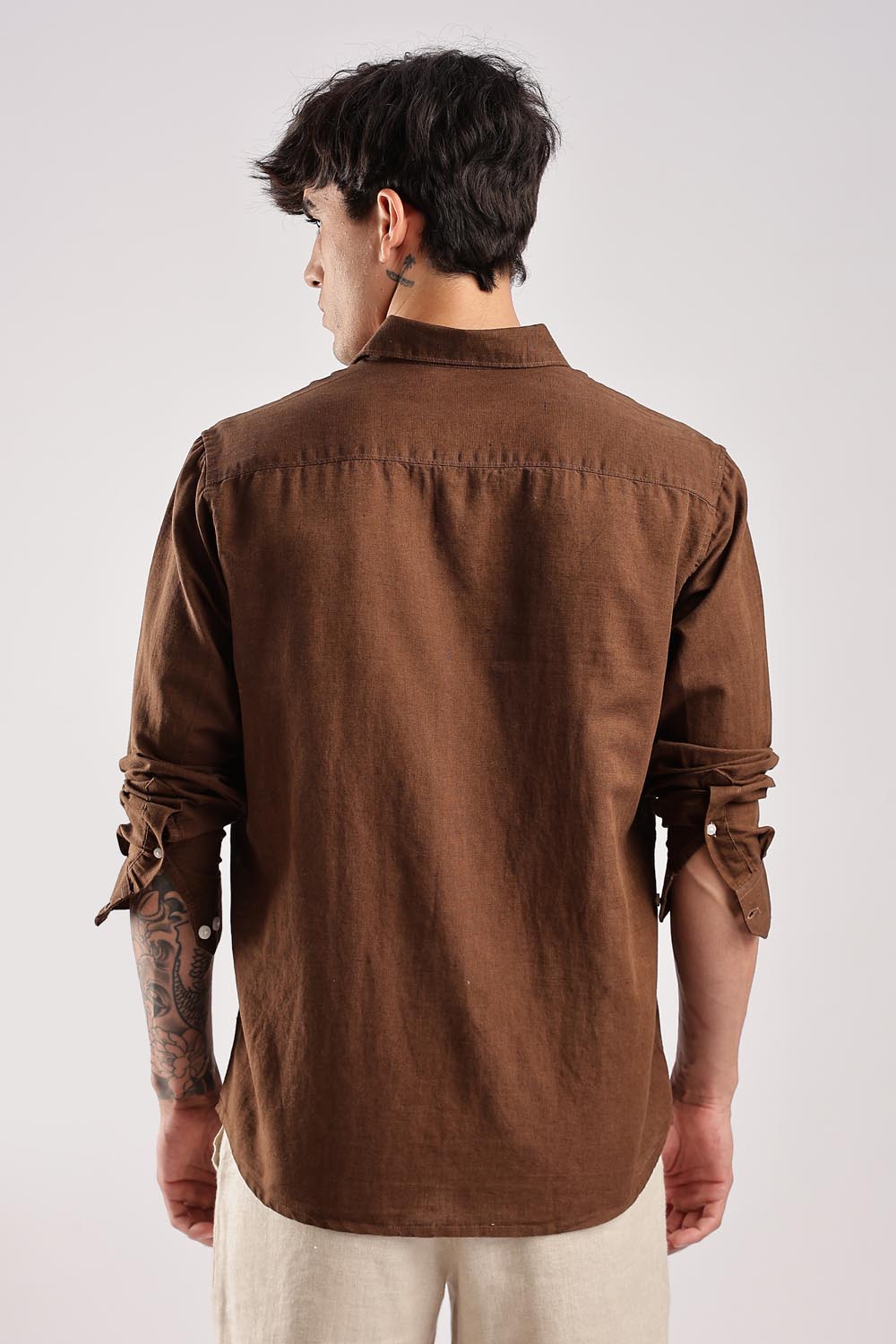 BROWN LINEN BLEND SHIRT