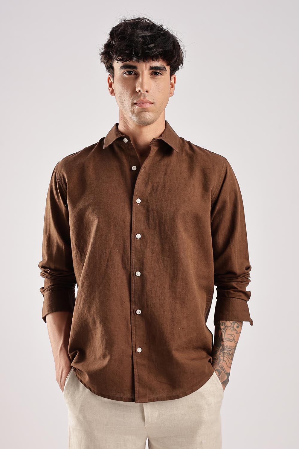 BROWN LINEN-BEIGE COMBO