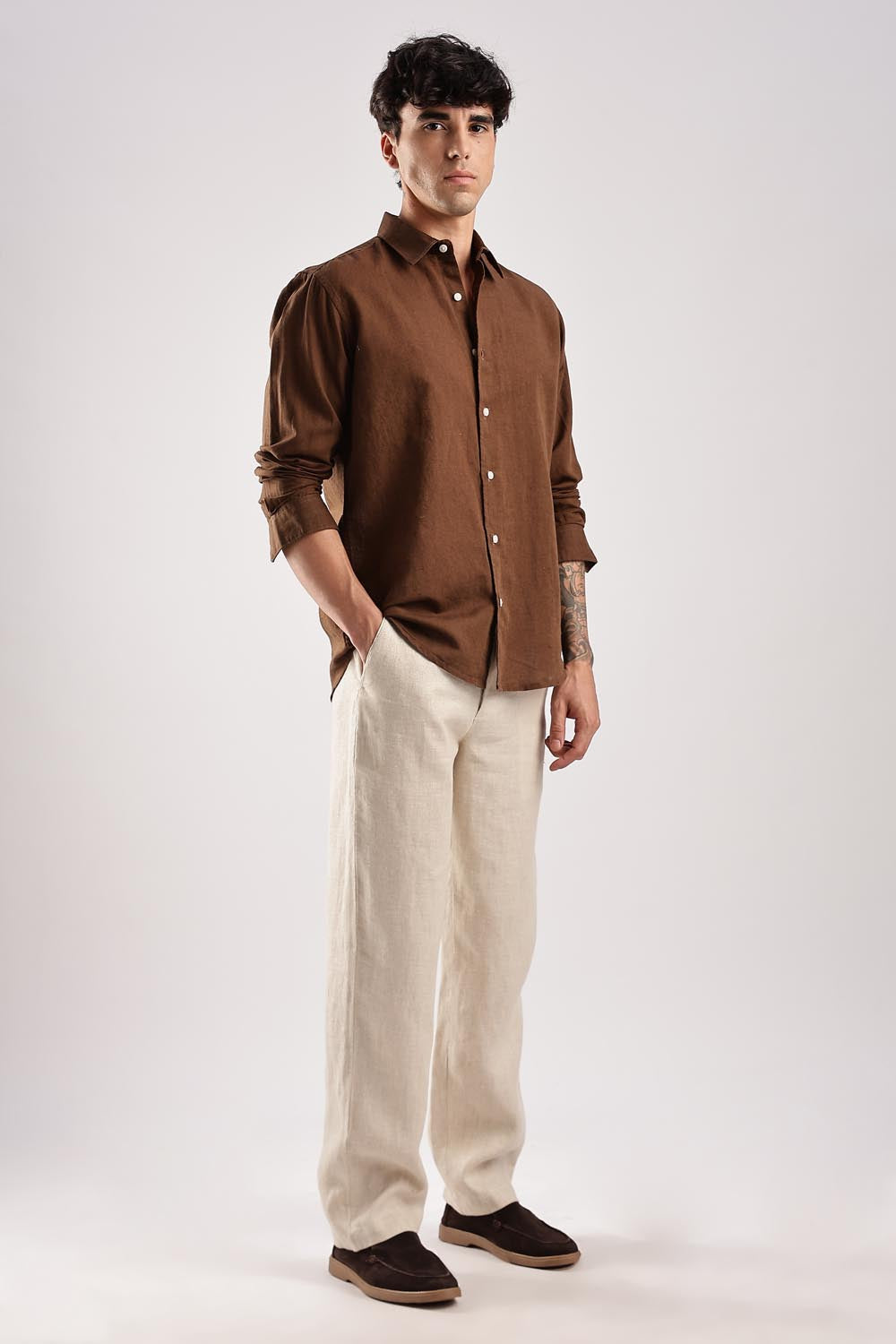 BROWN LINEN-BEIGE COMBO