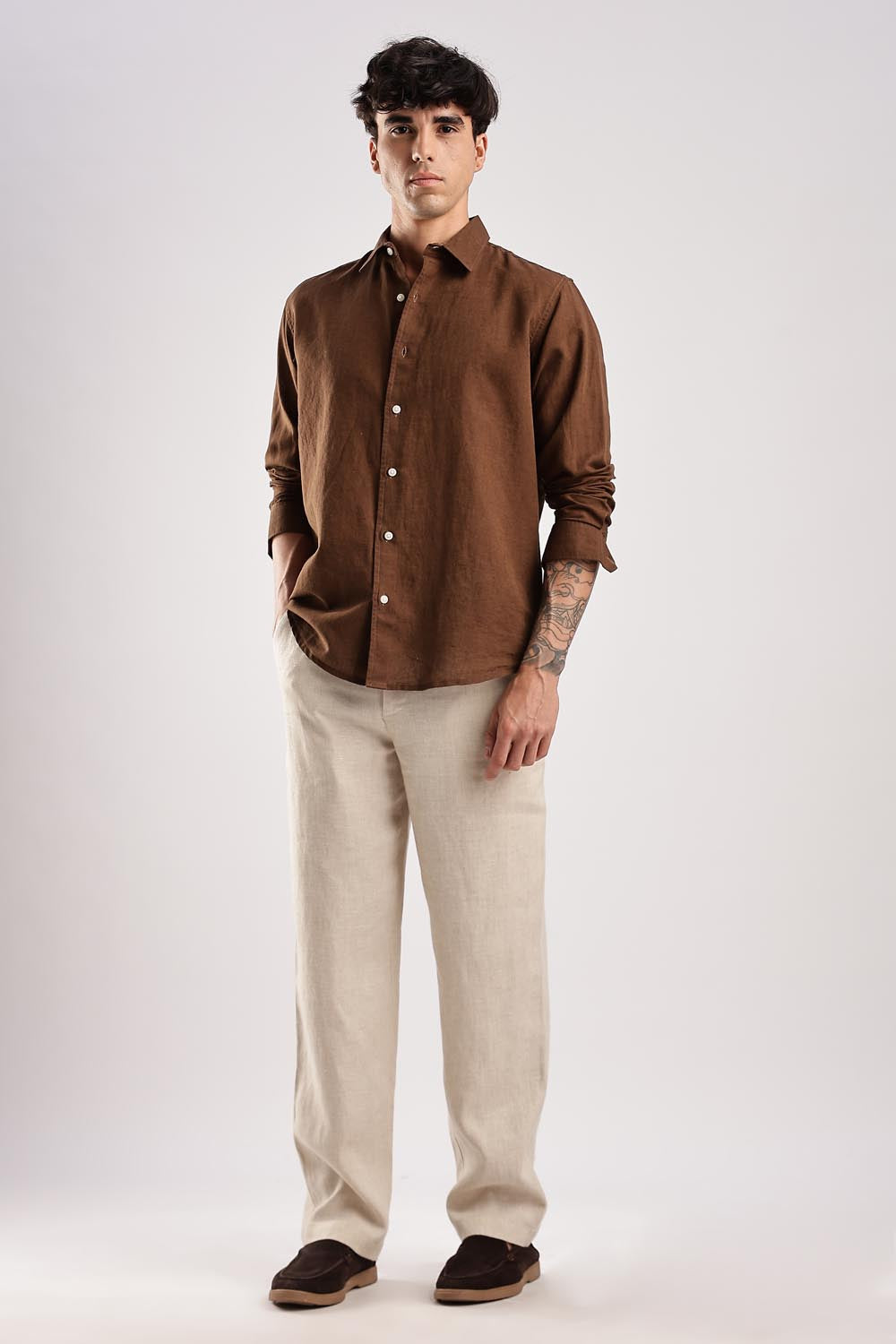 BROWN LINEN-BEIGE COMBO