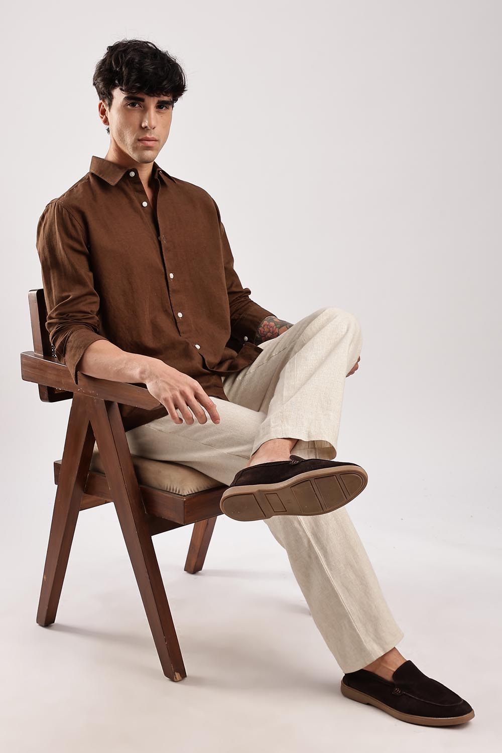 BROWN LINEN-BEIGE COMBO