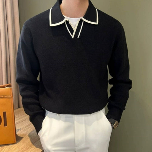 BLACK COLLAR KNIT POLO T-SHIRT