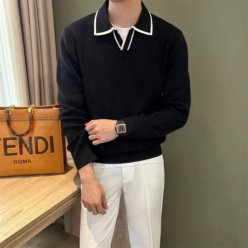 BLACK COLLAR KNIT POLO T-SHIRT