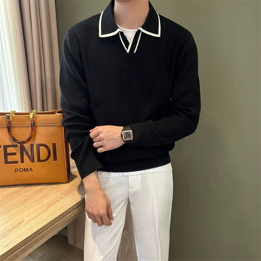 Black Collar Knit Polo T-Shirt