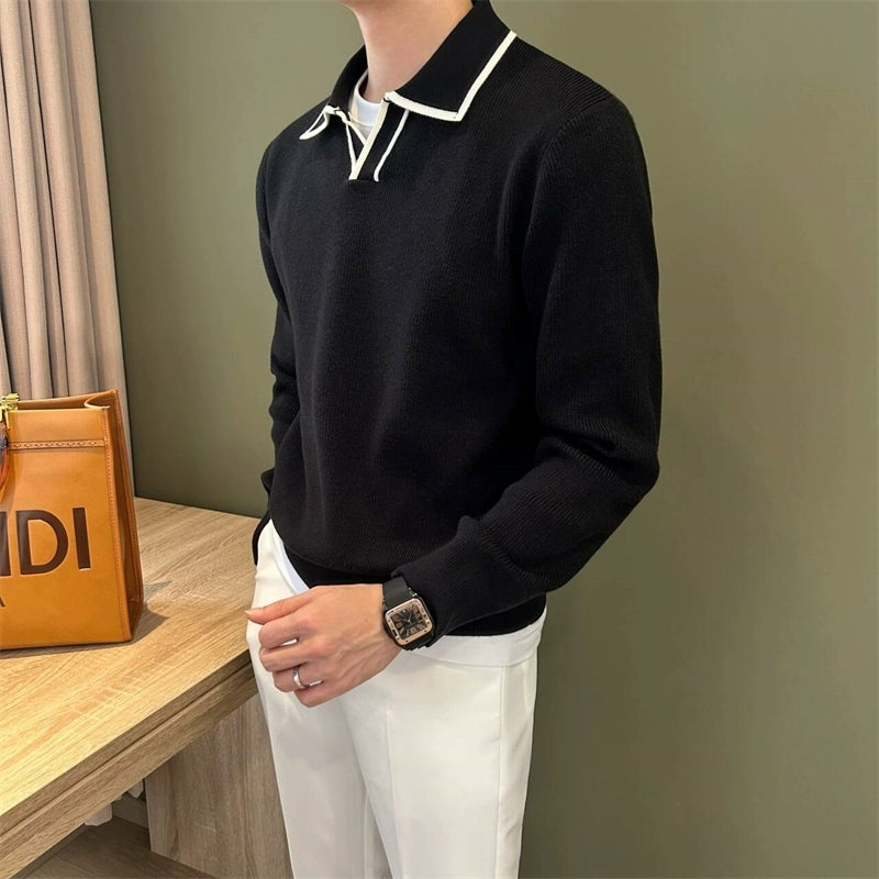 BLACK COLLAR KNIT POLO T-SHIRT