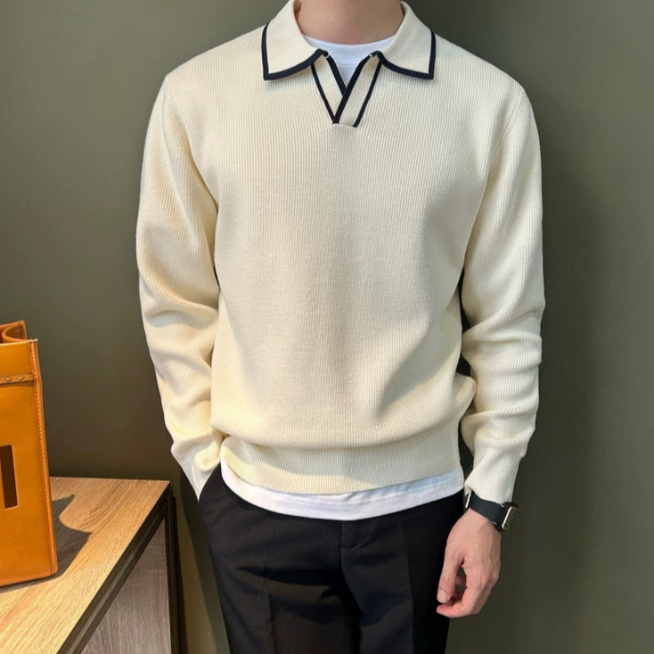 WHITE COLLAR KNIT POLO T-SHIRT