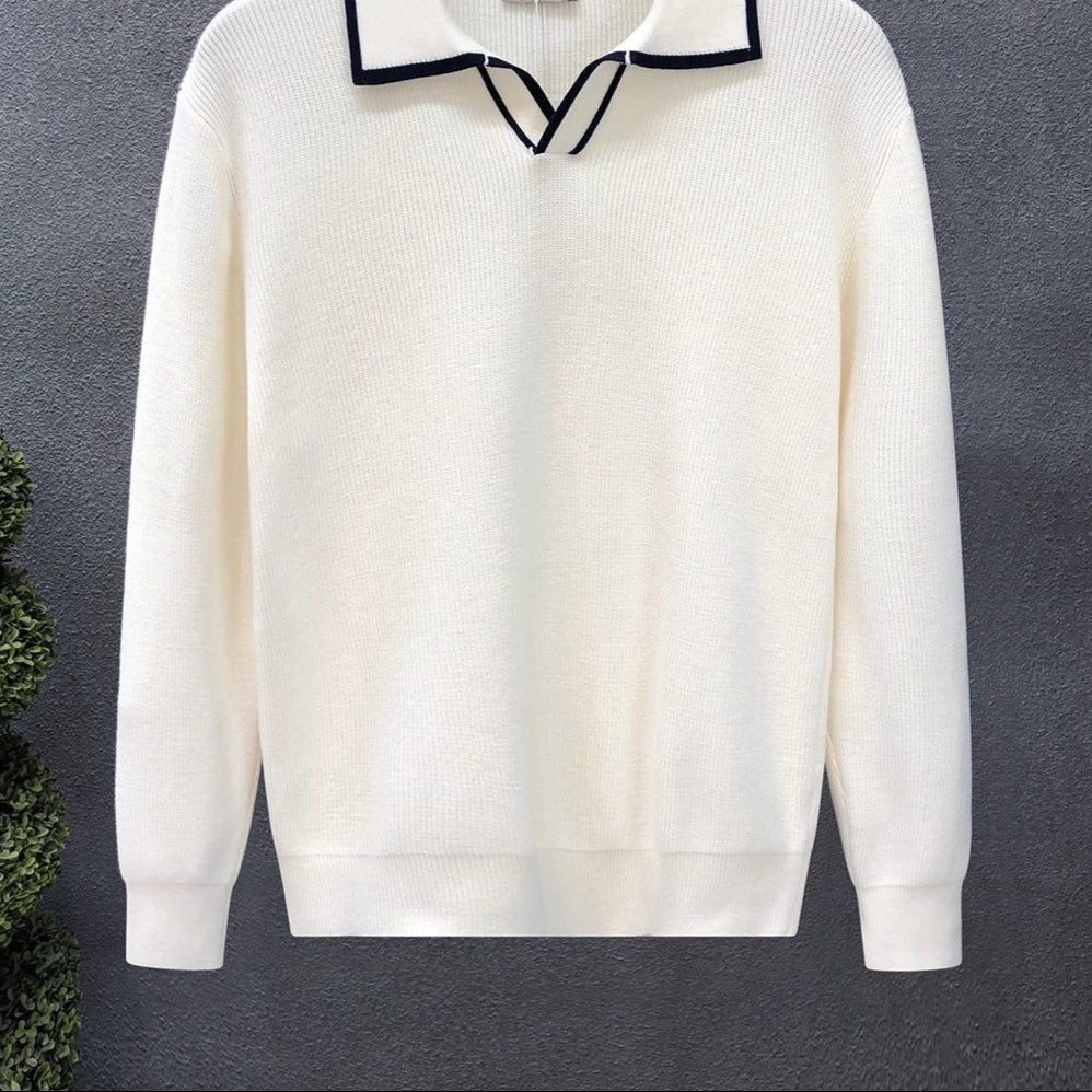 WHITE COLLAR KNIT POLO T-SHIRT