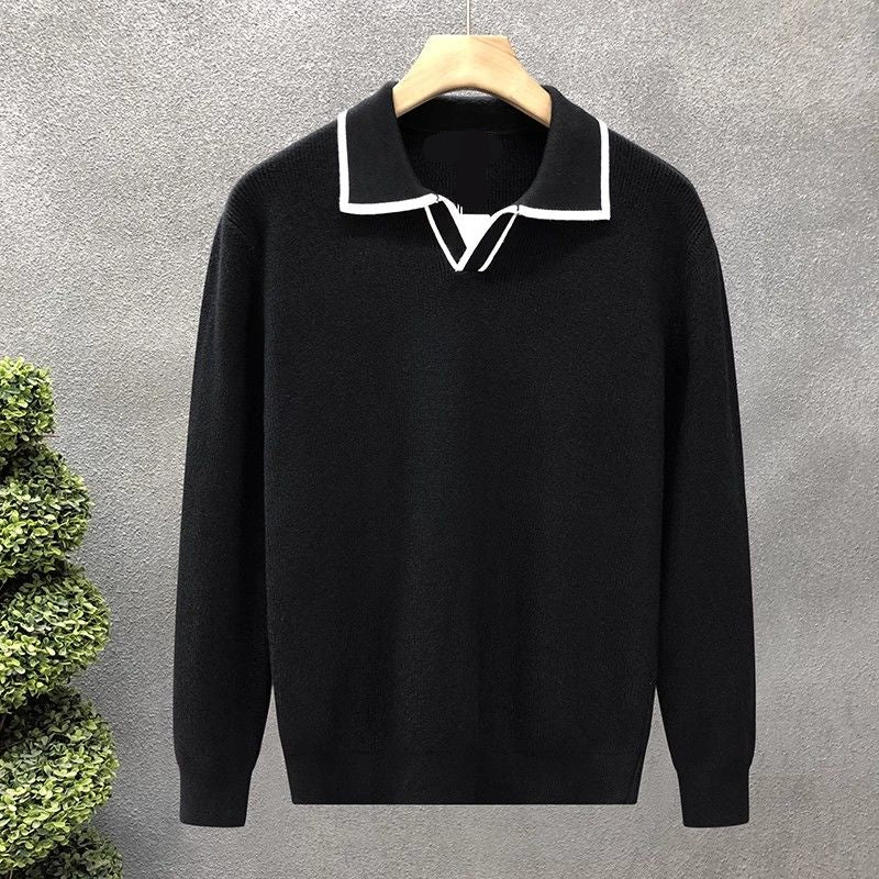 BLACK COLLAR KNIT POLO T-SHIRT