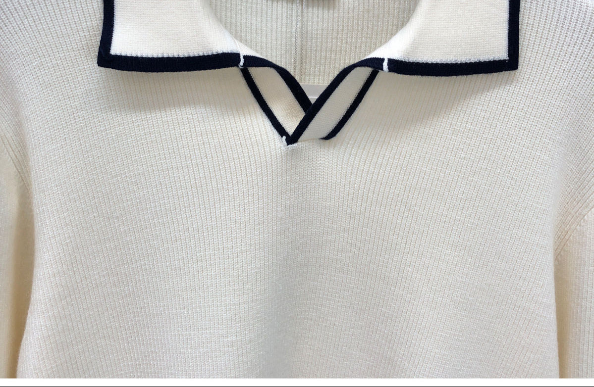 WHITE COLLAR KNIT POLO T-SHIRT