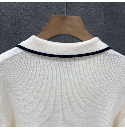 White Collar Knit Polo T-Shirt