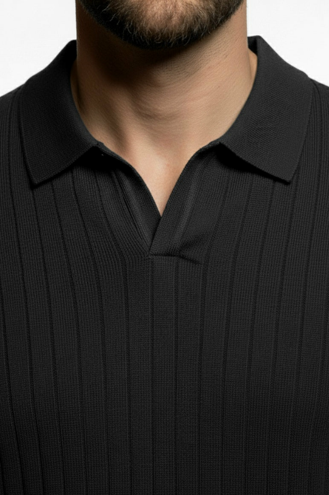 STRIPED BLACK POLO T-SHIRT