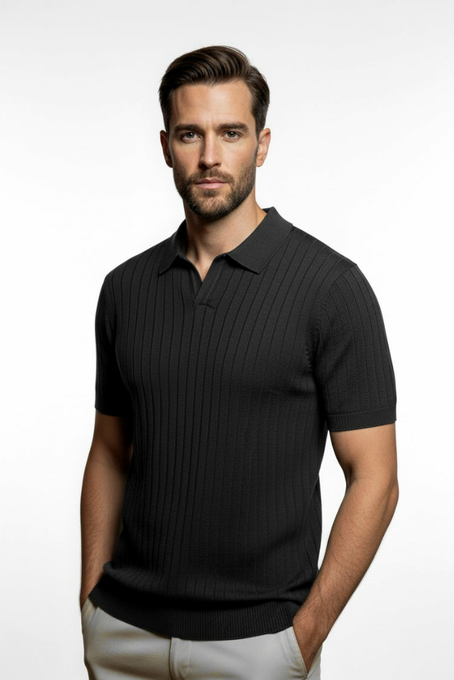 STRIPED BLACK POLO T-SHIRT
