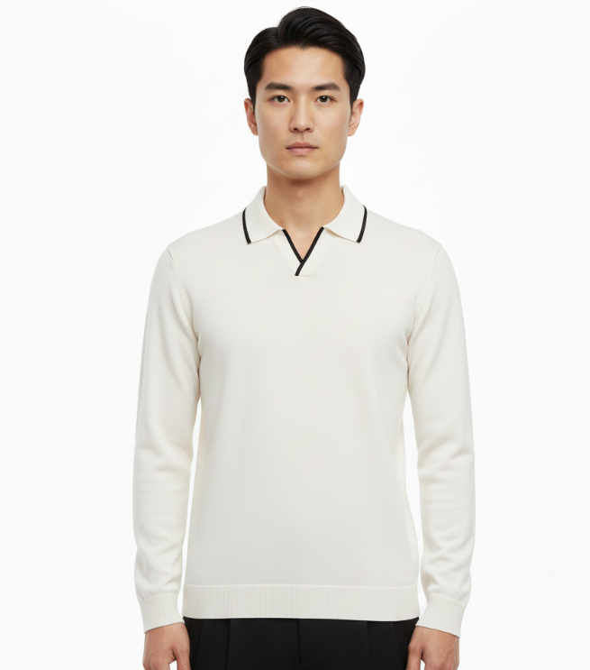 WHITE COLLAR KNIT POLO T-SHIRT