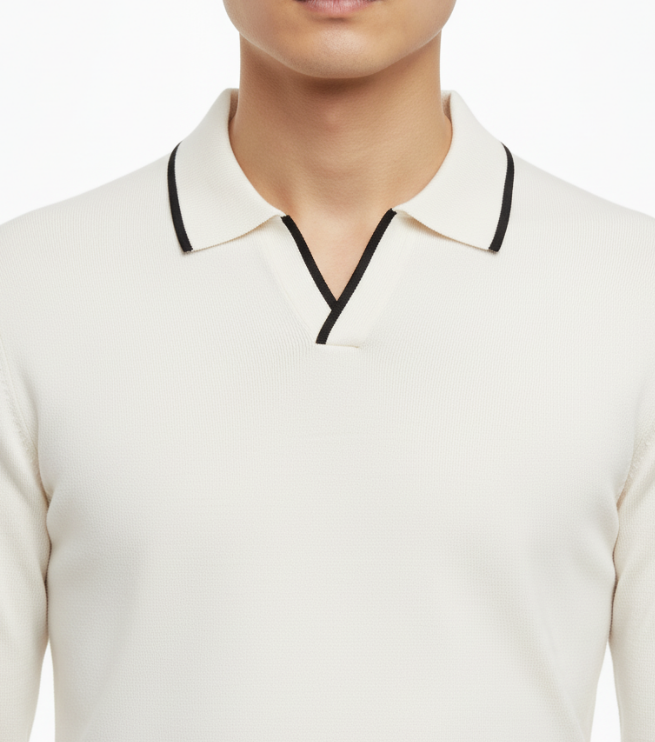 WHITE COLLAR KNIT POLO T-SHIRT