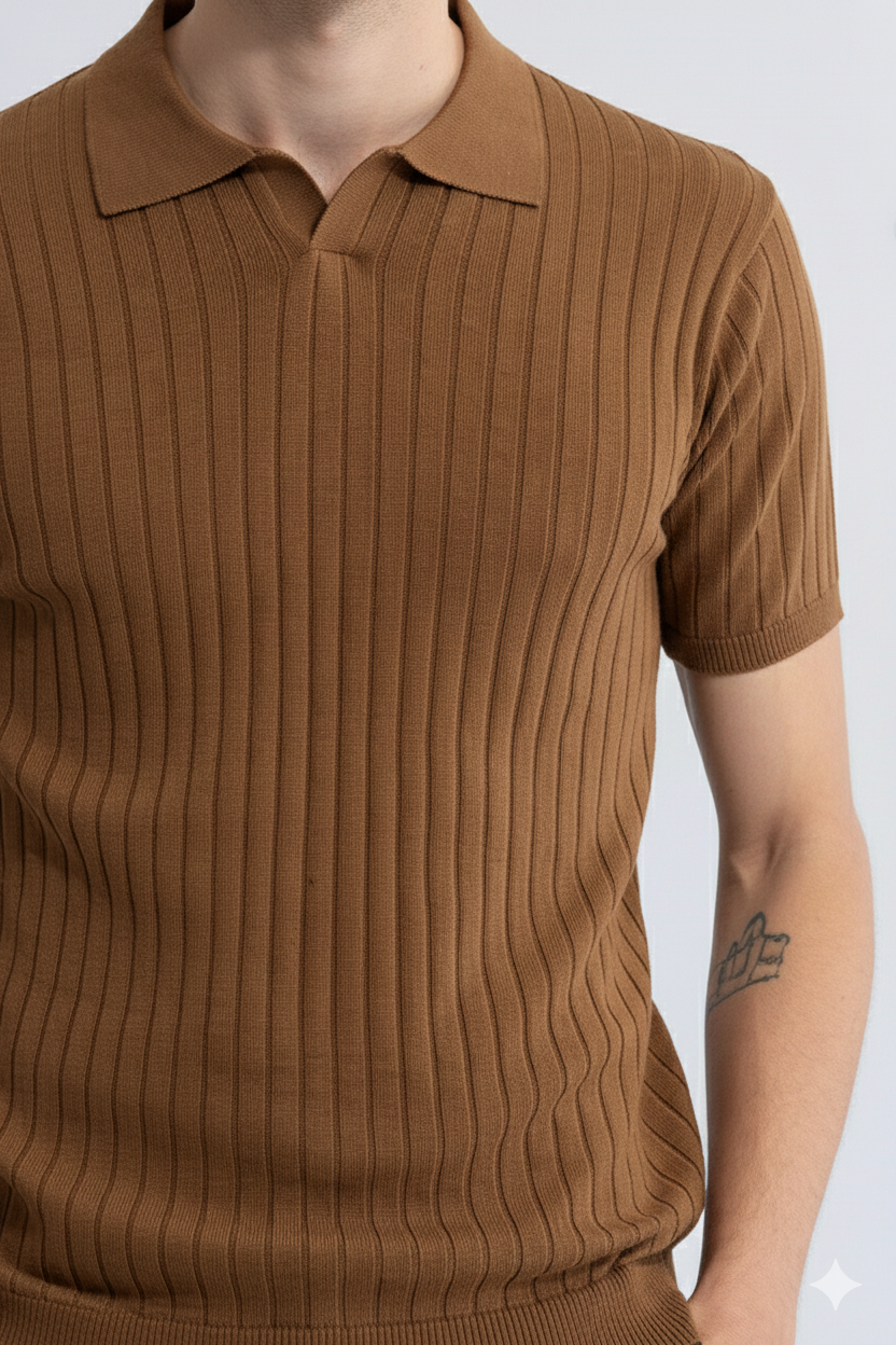 STRIPED BROWN POLO T-SHIRT