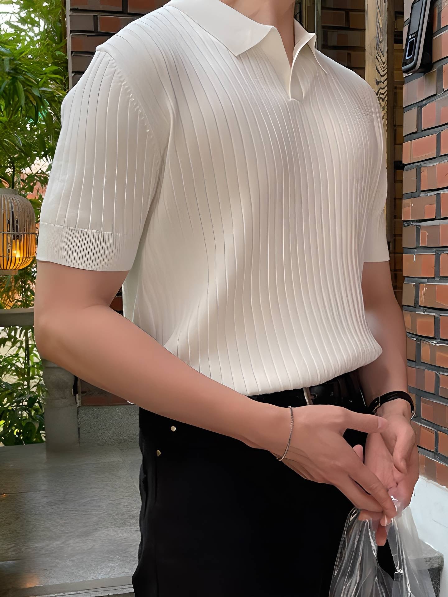 STRIPED WHITE POLO T-SHIRT