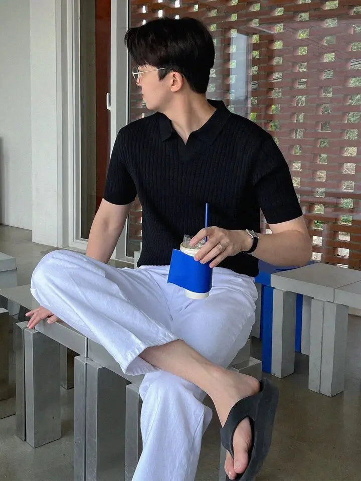 STRIPED BLACK POLO T-SHIRT
