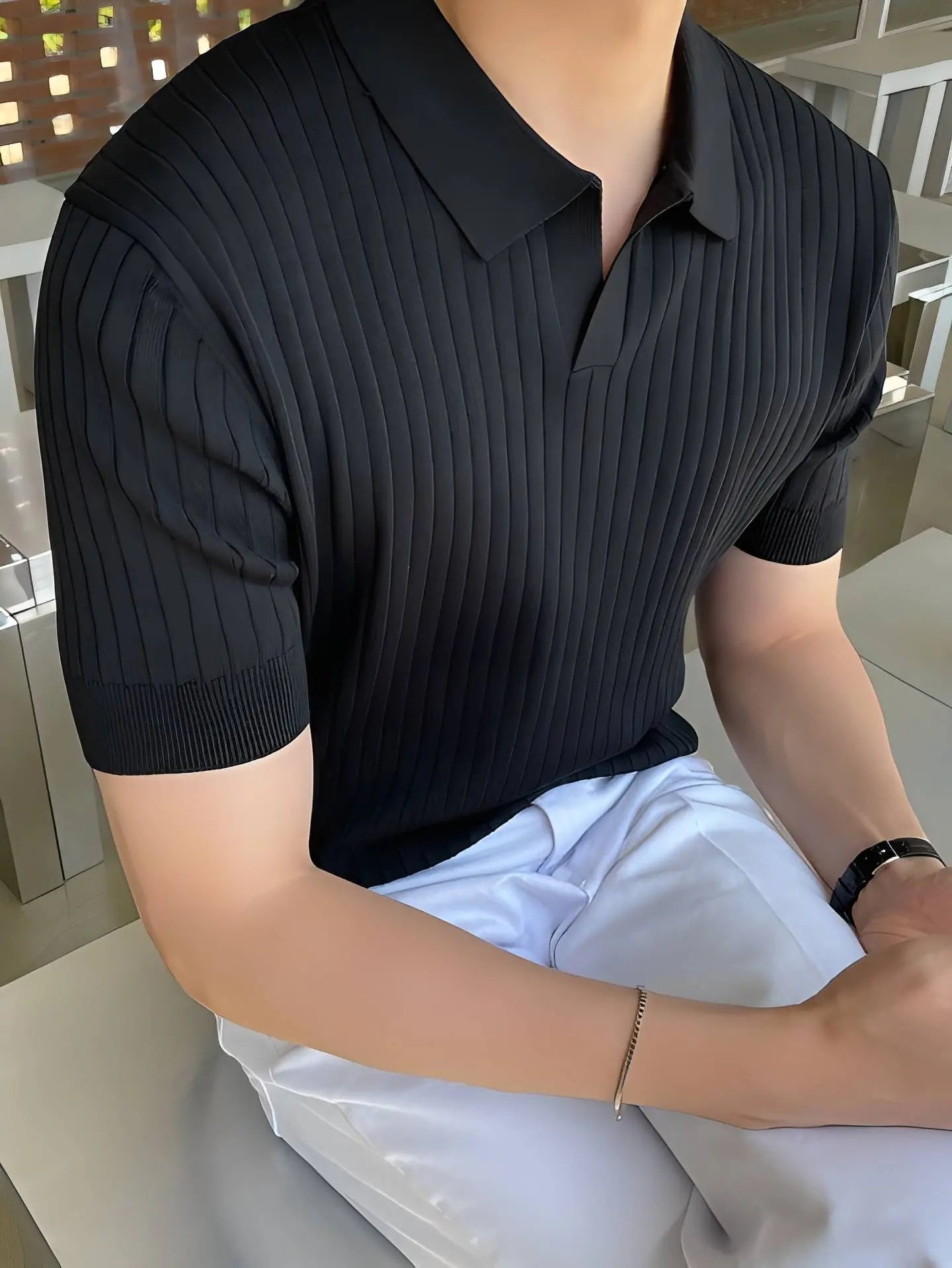 STRIPED BLACK POLO T-SHIRT