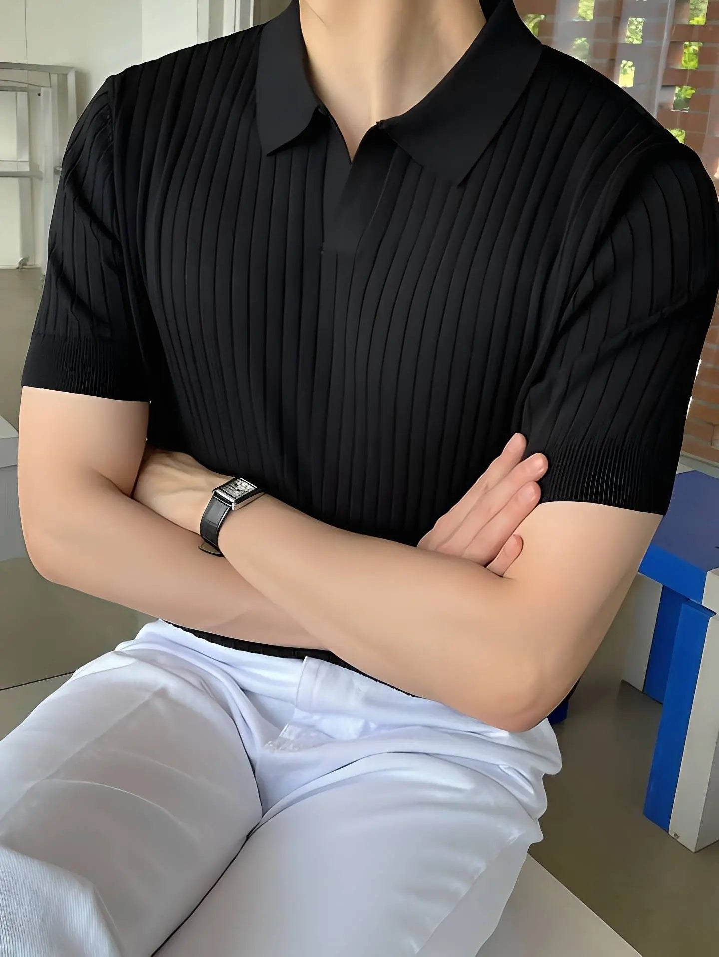 STRIPED BLACK POLO T-SHIRT