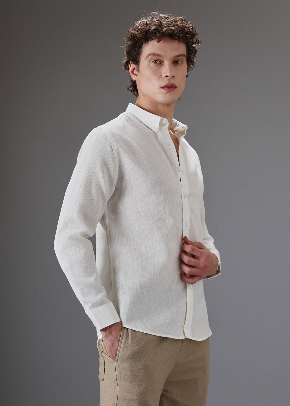 WHITE LINEN BLEND SHIRT