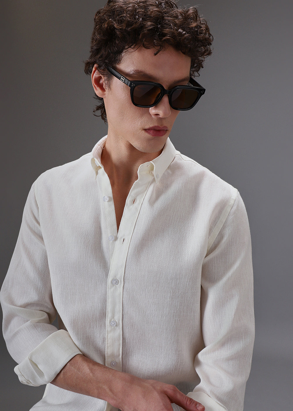 WHITE LINEN BLEND SHIRT
