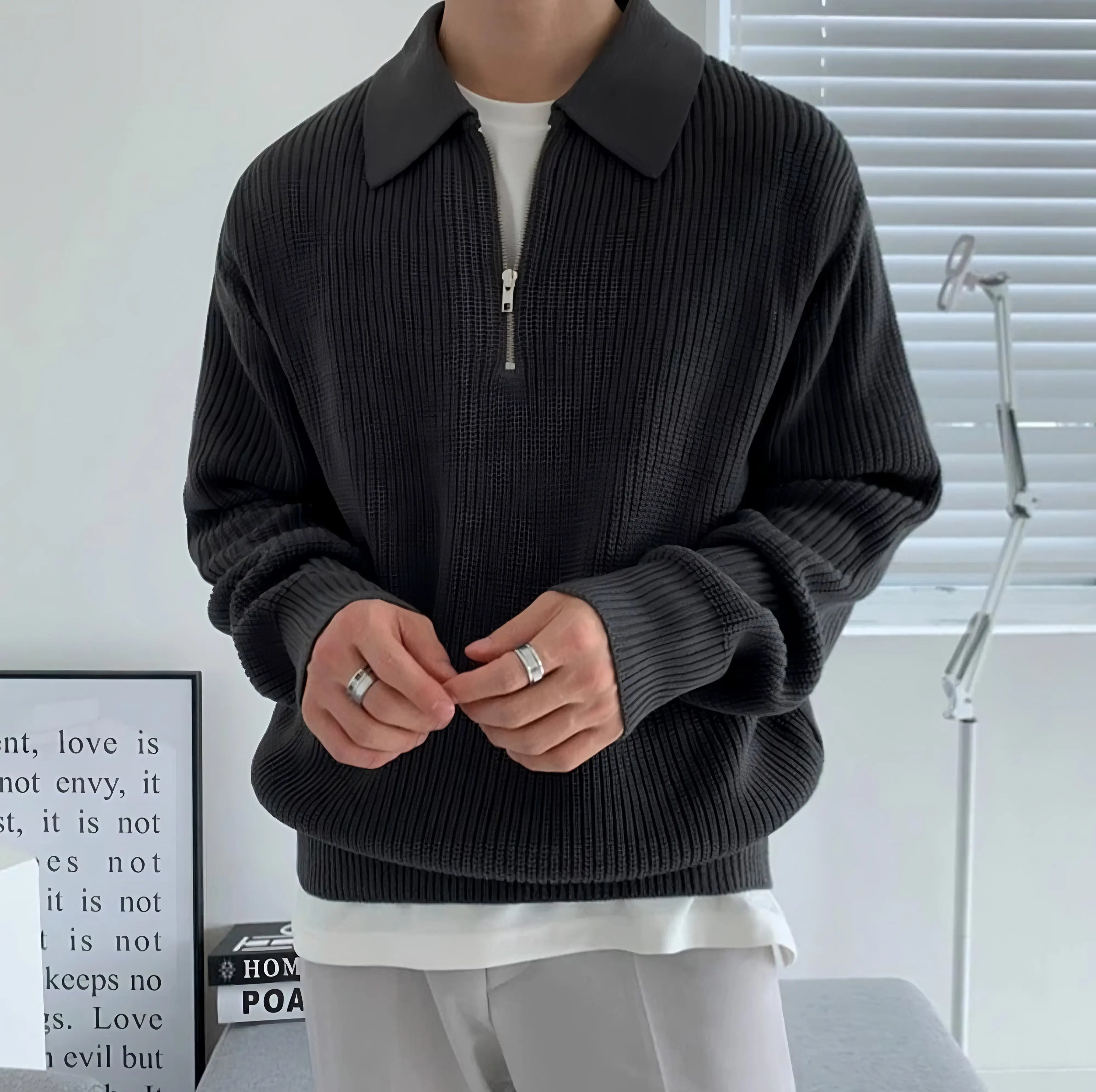 Black Quarter~Zip Sweater – BREXO - Main Image