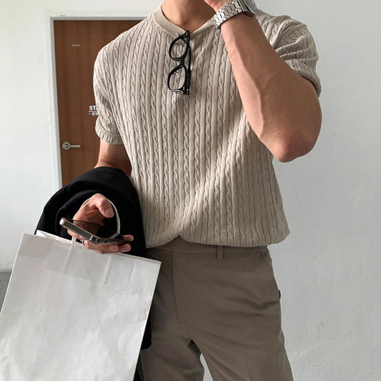 Beige Cable Knit Polo