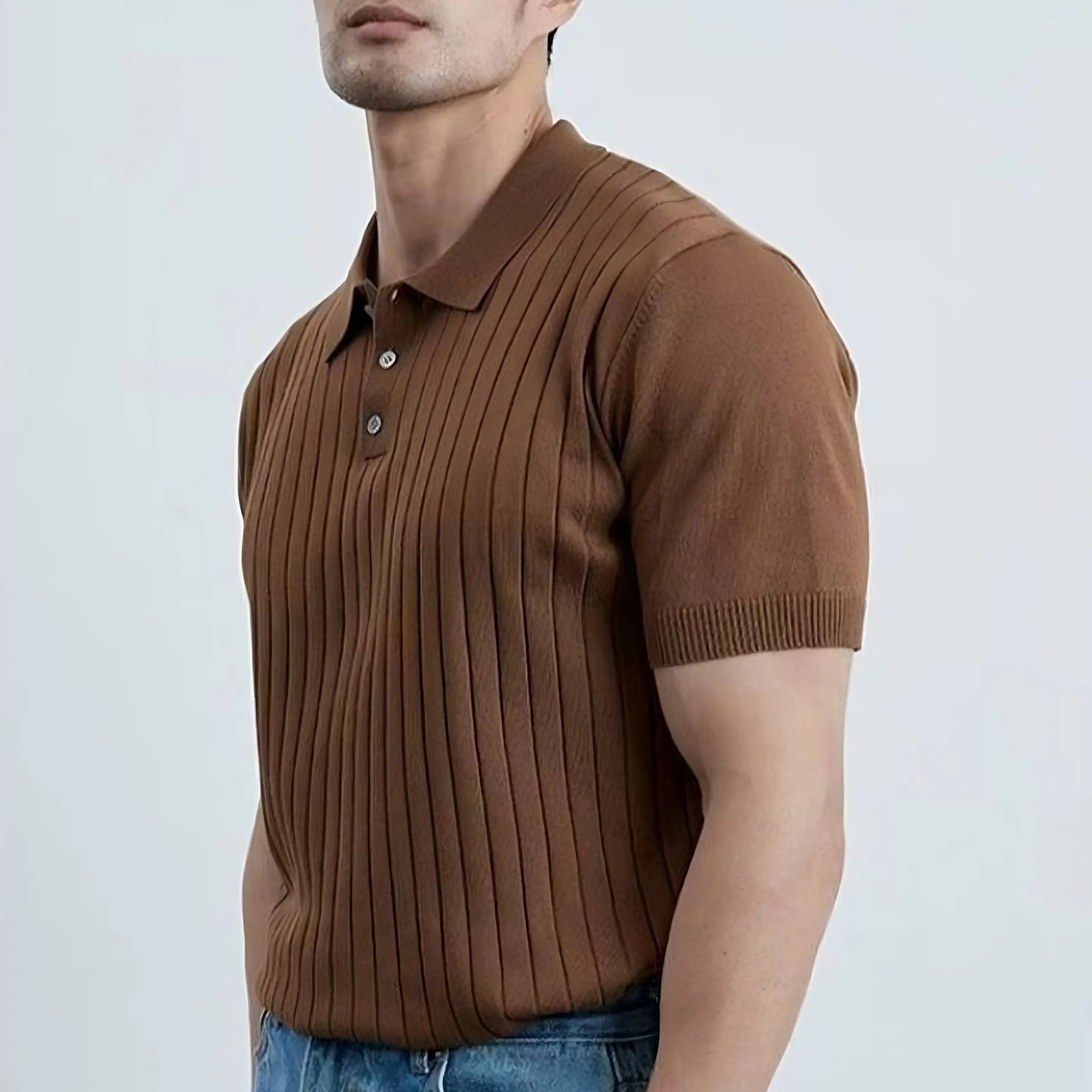 STRIPED BROWN POLO T-SHIRT