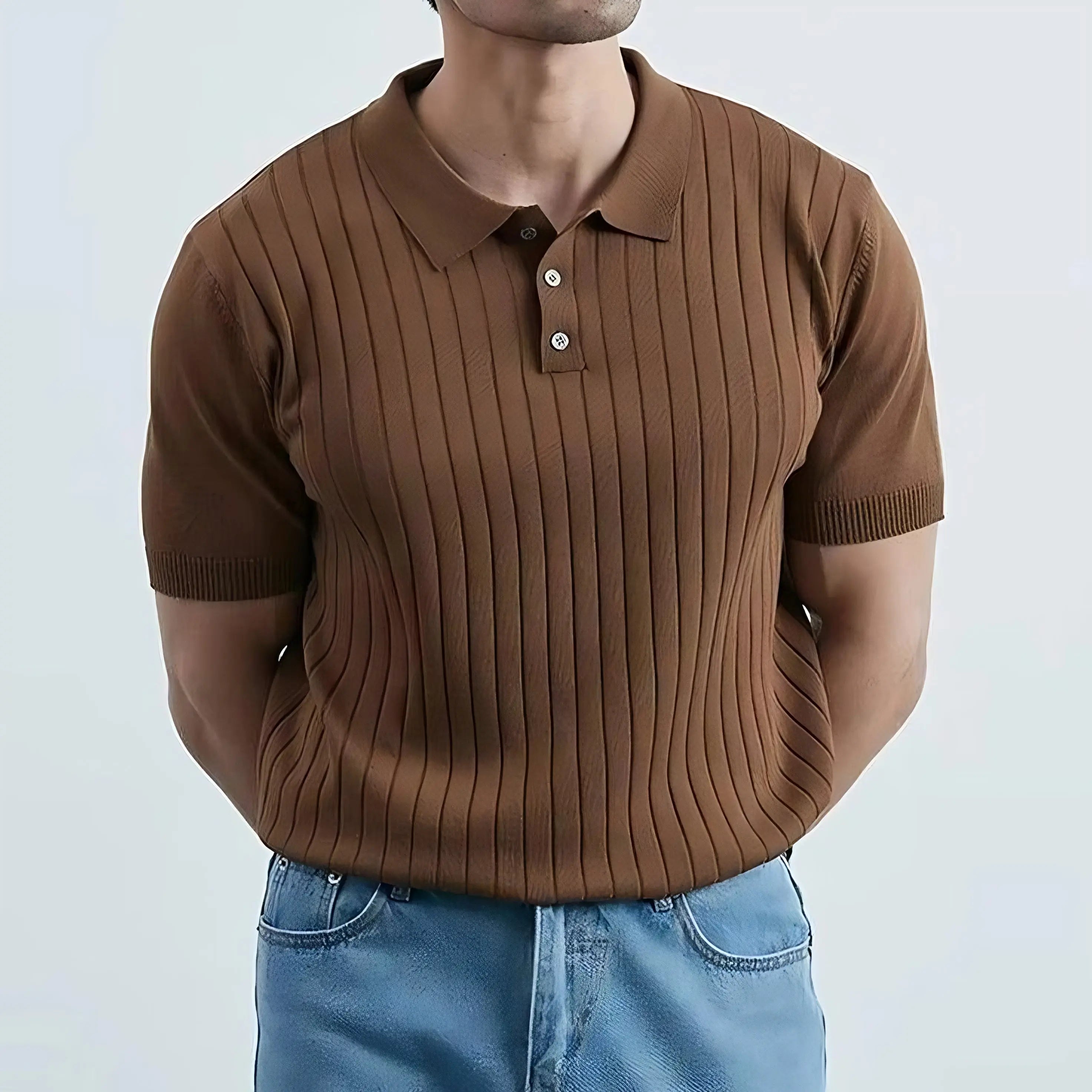 STRIPED BROWN POLO T-SHIRT