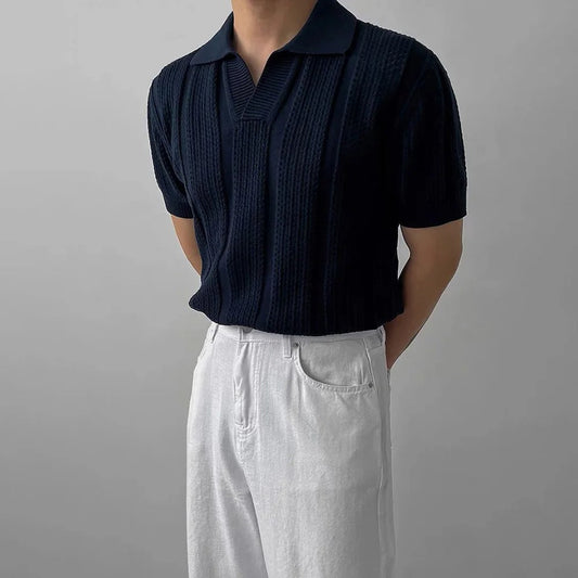 Dark Blue Knitted Polo T-Shirt