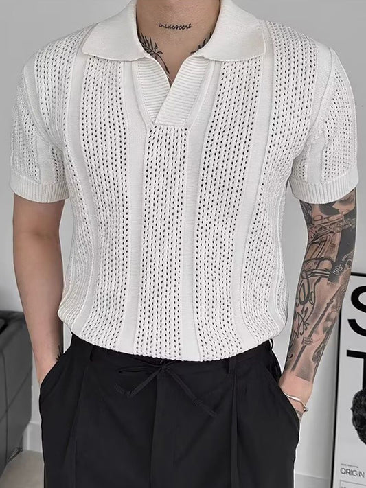 White Knitted Polo T-Shirt