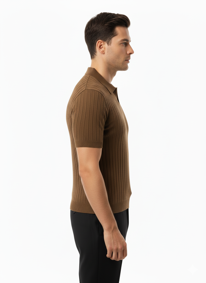 STRIPED BROWN POLO T-SHIRT