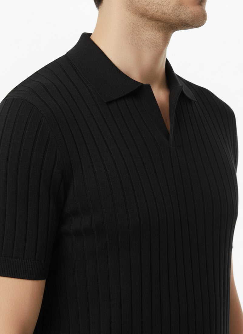STRIPED BLACK POLO T-SHIRT