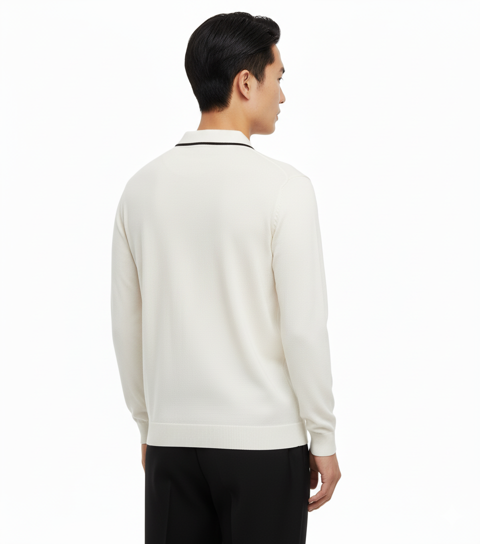 WHITE COLLAR KNIT POLO T-SHIRT