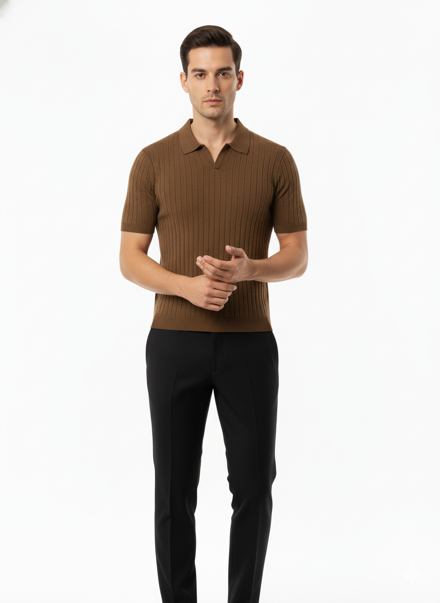 STRIPED BROWN POLO T-SHIRT