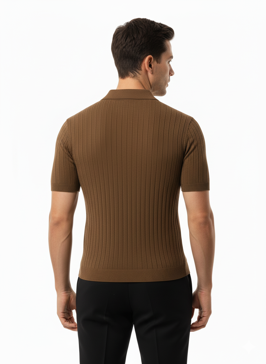 STRIPED BROWN POLO T-SHIRT