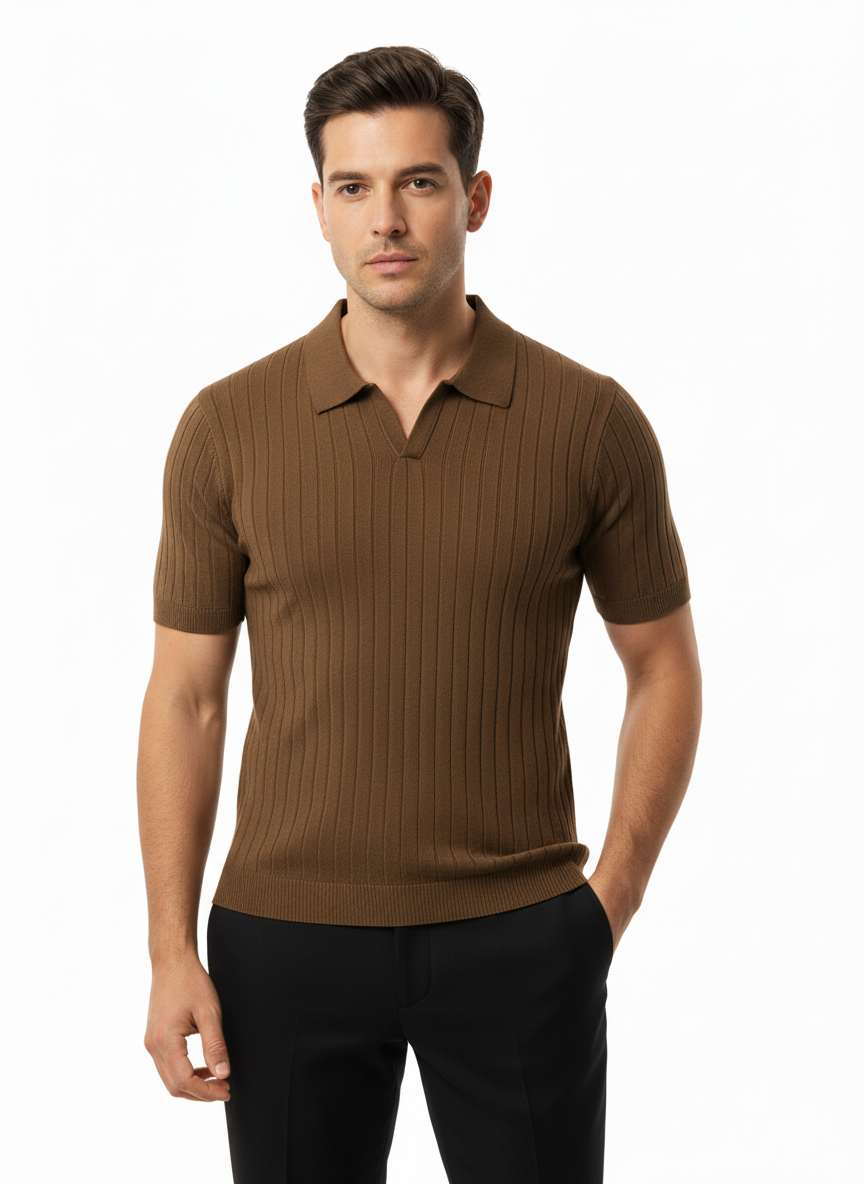 STRIPED BROWN POLO T-SHIRT