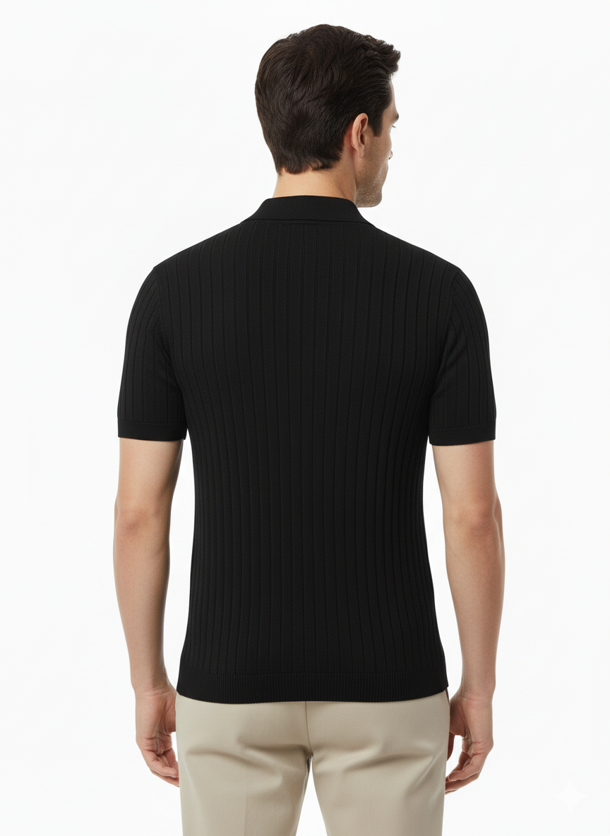 STRIPED BLACK POLO T-SHIRT