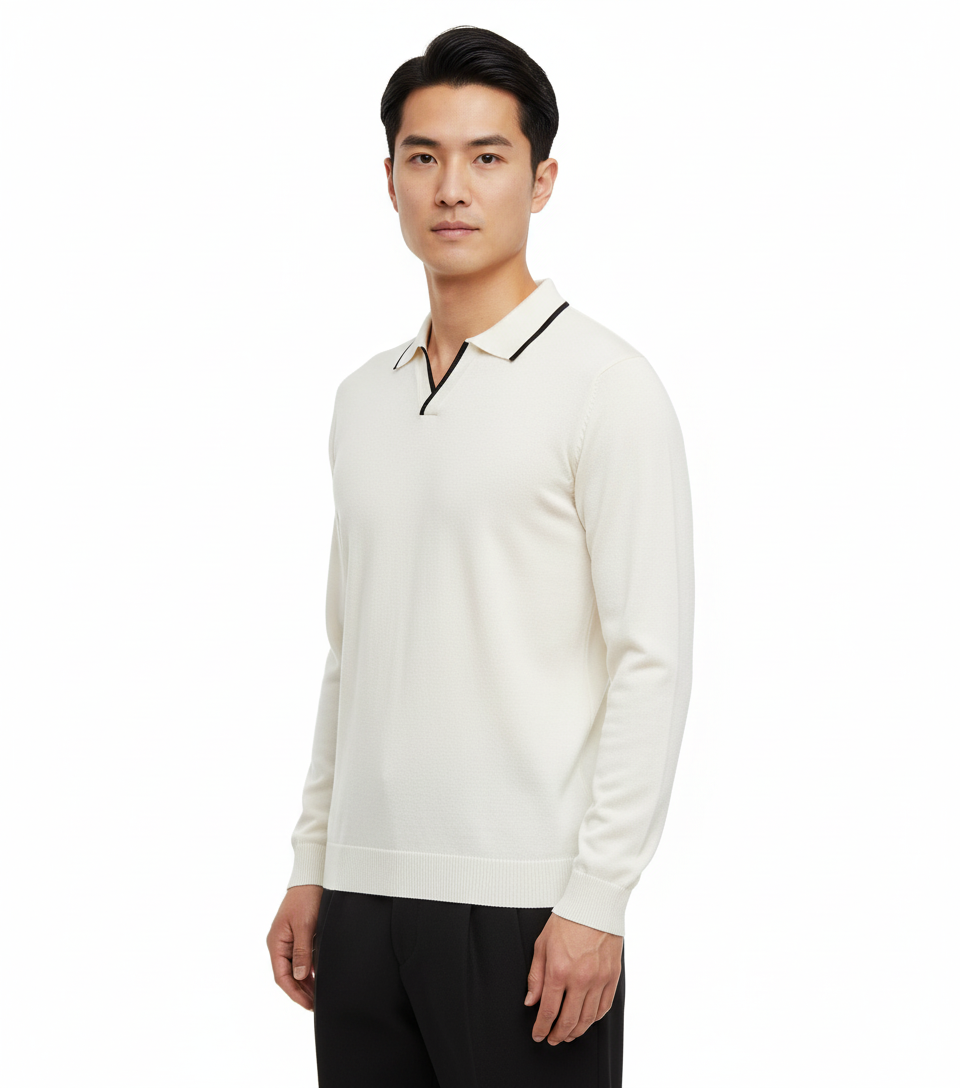 WHITE COLLAR KNIT POLO T-SHIRT