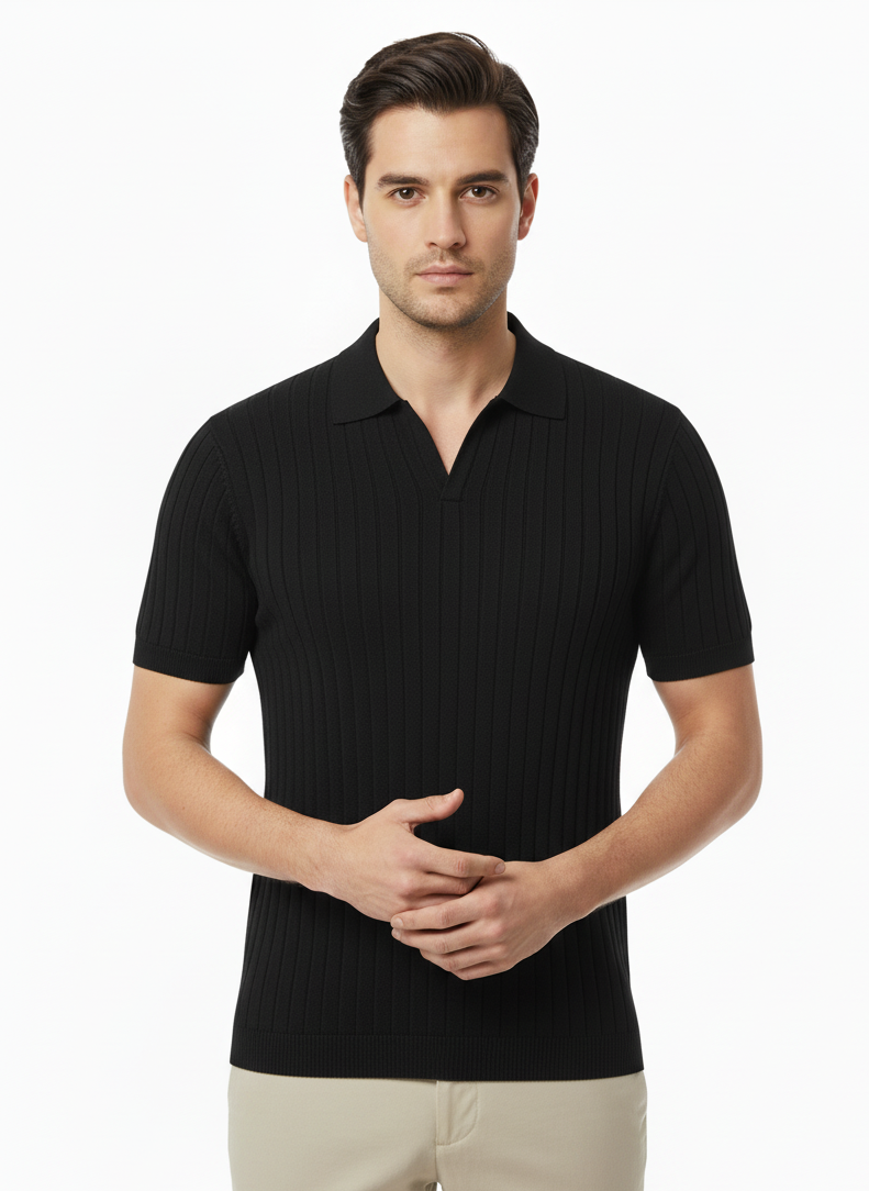 STRIPED BLACK POLO T-SHIRT