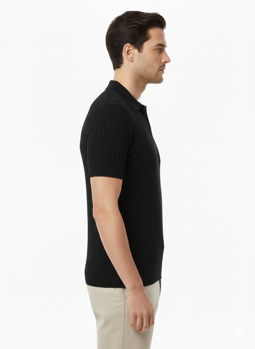 STRIPED BLACK POLO T-SHIRT