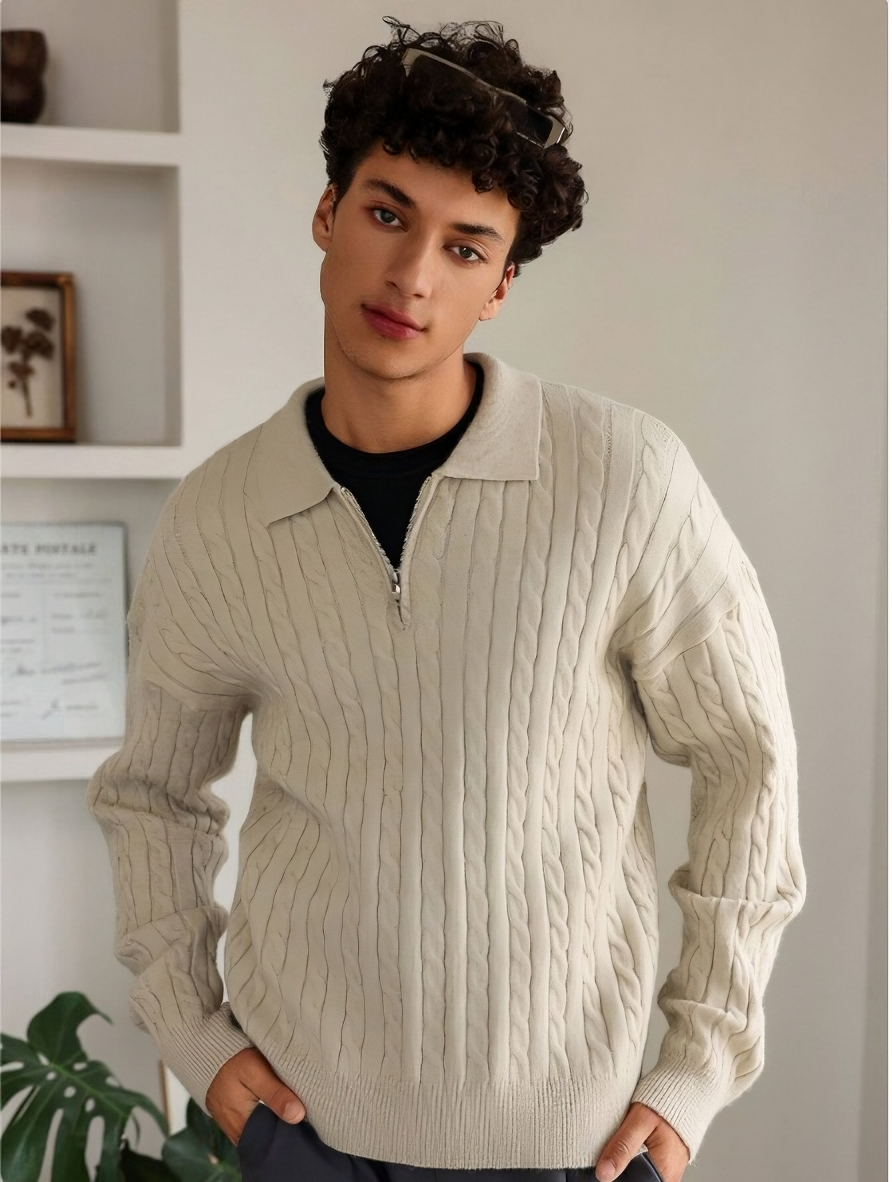 Cable Knit Quarter-Zip Sweater